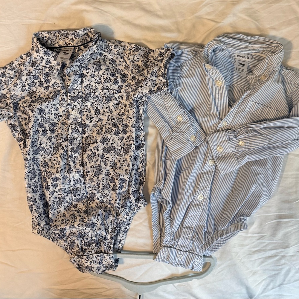 Carter's Blue Floral and Striped Button Down Shirts